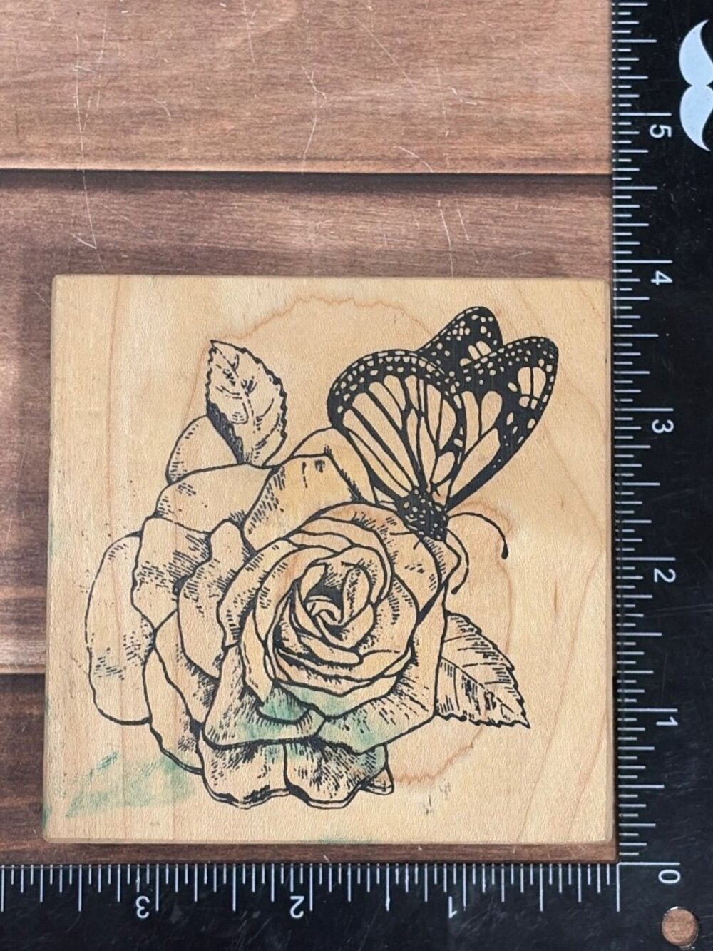 Stampa Rosa 19-1264 Rose Butterfly Wood Mounted Rubber Stamp Floral Garden 1999